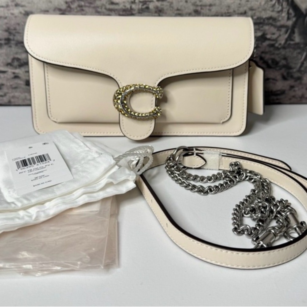 Coach NWT Calf Leather Crystal Tabby Chain Clutch  CX245